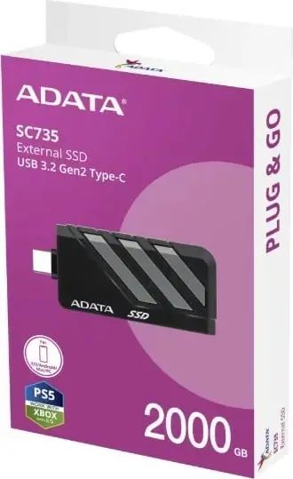 SSD i jashtëm Adata SC735, 2TB, USB 3.2 Gen2, gri e zezë