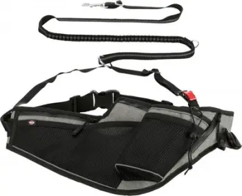 Brezi për vrapim me qenin Trixie, shirit rregullues 70–130 cm, litar 1.15–1.50 m, gri e zezë