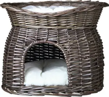 Shtrat shporte për kafshë shtëpiake Trixie Wicker, me 2 jastëkë, 54 × 43 × 37 cm, gri
