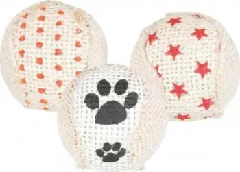 Lodra për kafshë Trixie Rattling Balls, plastikë dhe juta, Ø 5 cm, set 6 copë