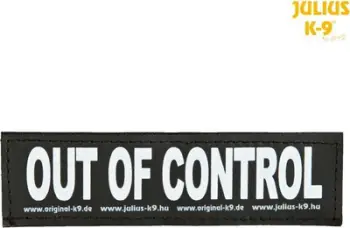 Pllakatë Velcro për jelek Julius K9 Trixie OUT OF CONTROL, madhësia L, e zezë