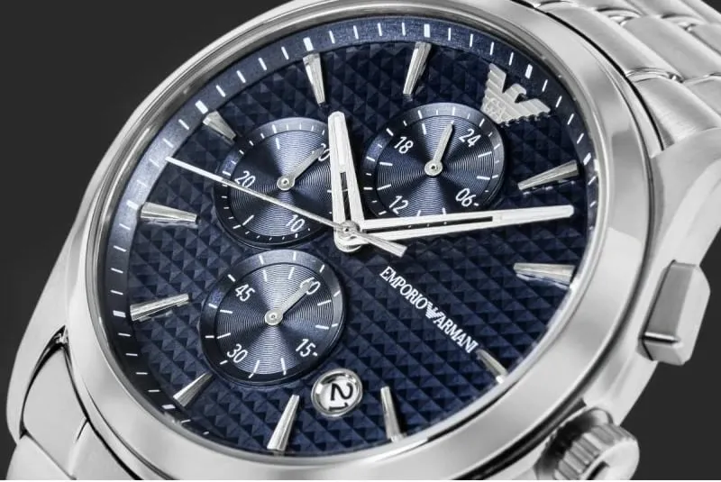 Ora dore Emporio Armani Chronograph, 42mm, çelik inox, argjend - 4