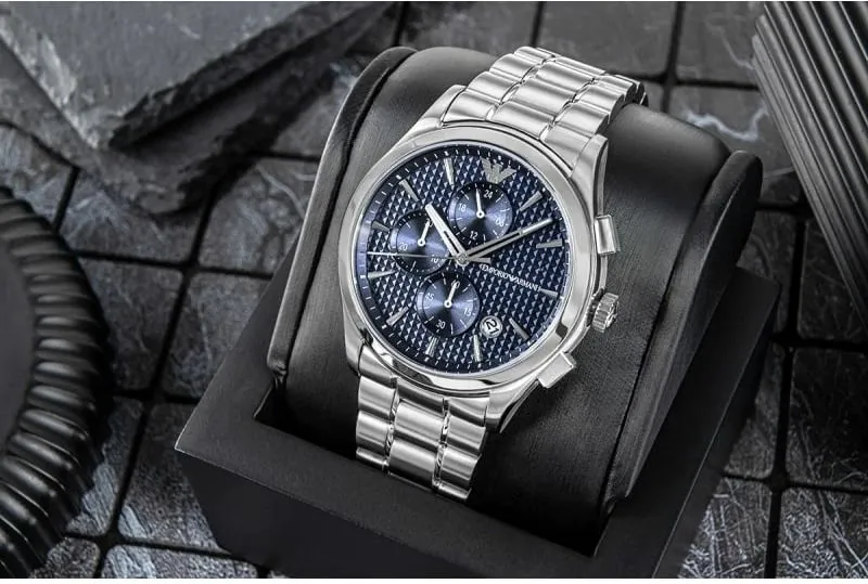 Ora dore Emporio Armani Chronograph, 42mm, çelik inox, argjend - 5