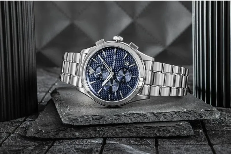 Ora dore Emporio Armani Chronograph, 42mm, çelik inox, argjend - 6