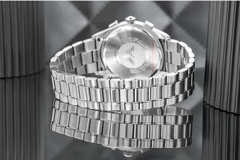 Ora dore Emporio Armani Chronograph, 42mm, çelik inox, argjend - 7