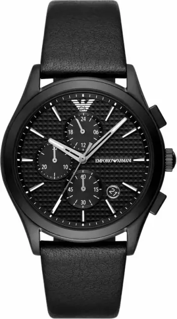 Set ore dhe byzylyku Emporio Armani AR80060, kronograf 42mm, lëkurë, i zi