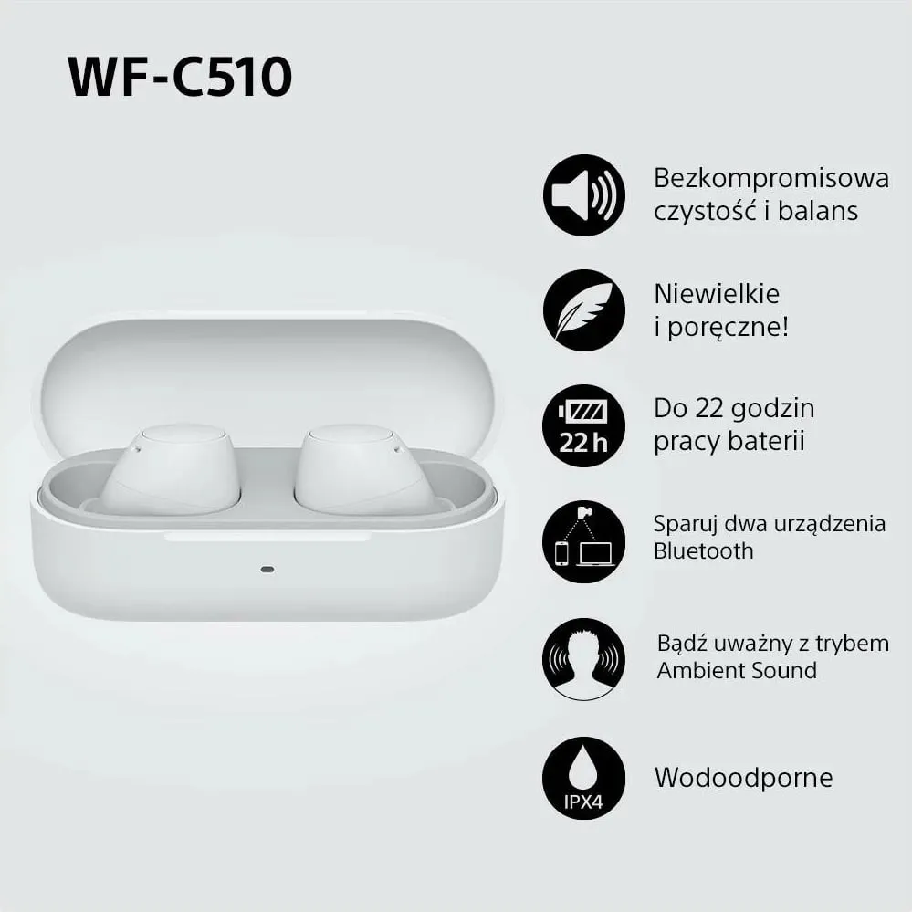Kufje Sony WF-C510, Bluetooth 5.3, in-ear, të bardha - 6