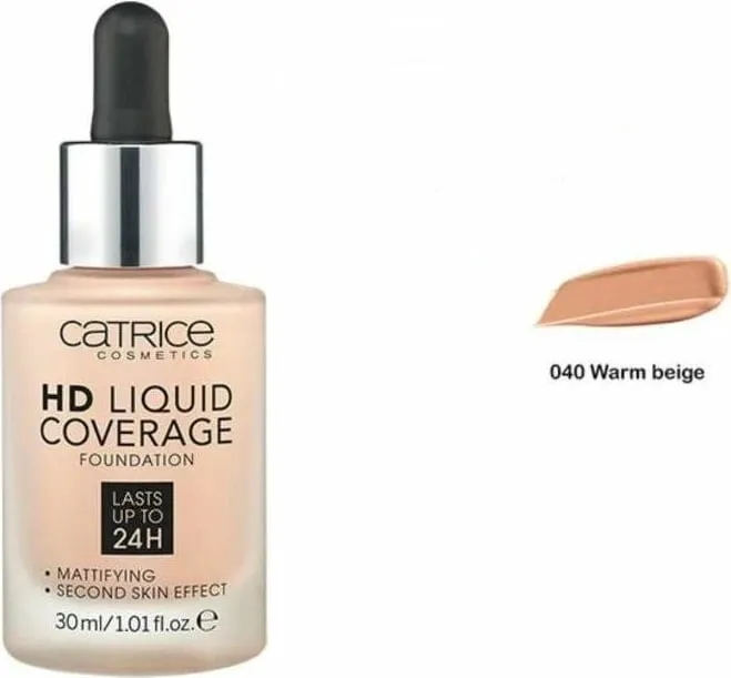 Krem pudër Catrice HD Liquid Coverage, 040 Warm Beige, 30 ml - 1