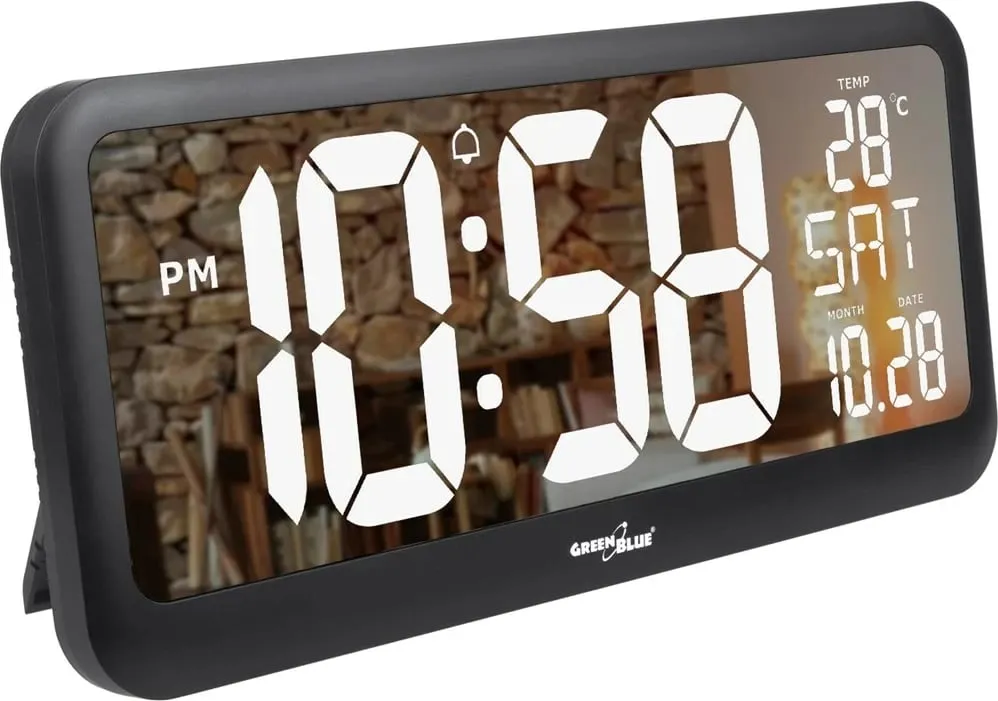 Orë murale GreenBlue GB214, ekran LCD, alarm, e zezë - 1