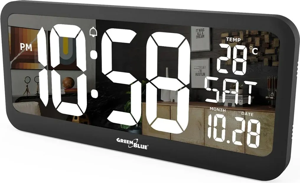Orë murale GreenBlue GB214, ekran LCD, alarm, e zezë - 5