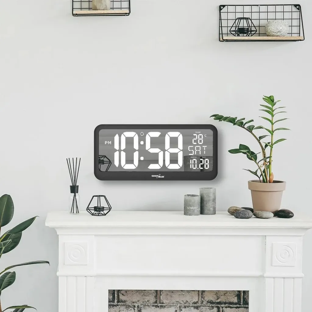 Orë murale GreenBlue GB214, ekran LCD, alarm, e zezë - 7