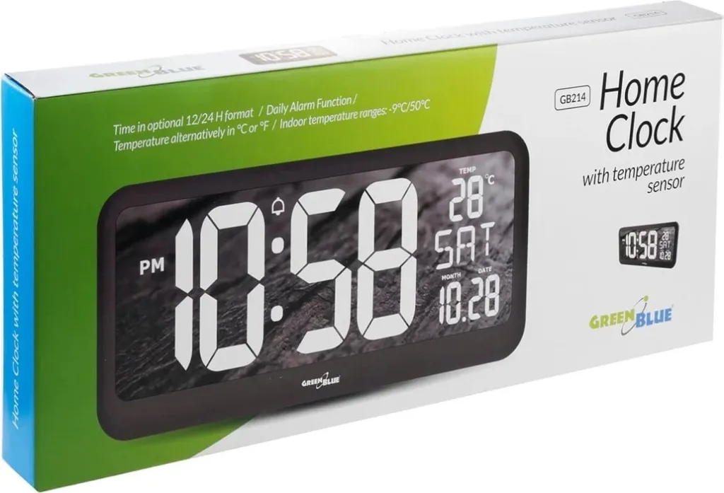 Orë murale GreenBlue GB214, ekran LCD, alarm, e zezë - 8