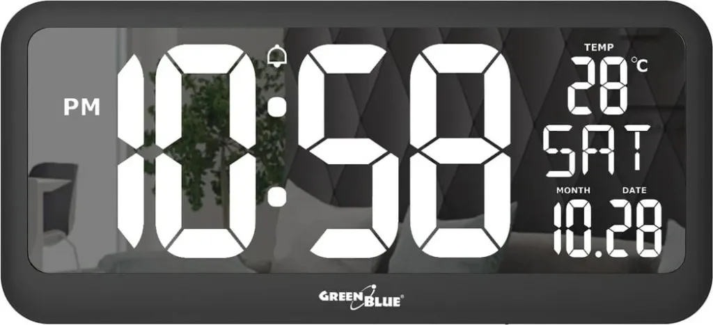 Orë murale GreenBlue GB214, ekran LCD, alarm, e zezë - 9