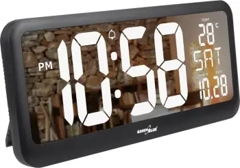 Orë murale GreenBlue GB214, ekran LCD, alarm, e zezë