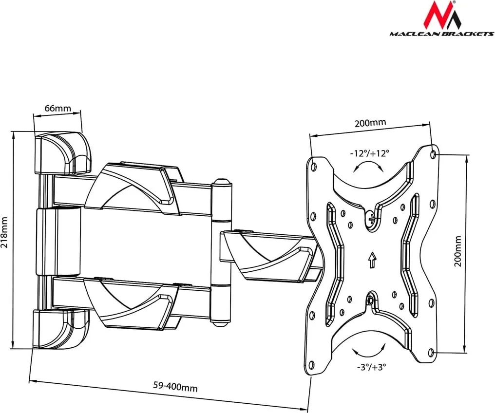 Mbajtëse muri për TV Maclean MC-742, 13-42", VESA 200x200, 30kg, e zezë - 5