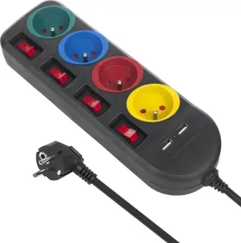 Prizë zgjatëse Maclean MCE229 B, 4 dalje, 2x USB, 1.5 m, e zezë