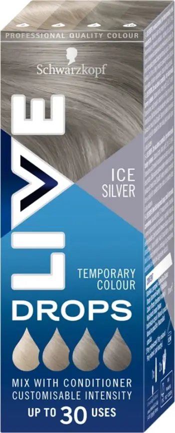 Ngjyrë e përkohshme për flokë për femra Schwarzkopf Live Drops Ice Silver, 30ml