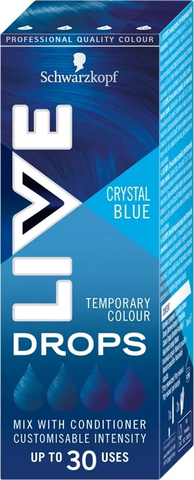 Pika për ngjyrosje të përkohshme të flokëve Schwarzkopf Live Drops për femra Crystal Blue 30ml - 1