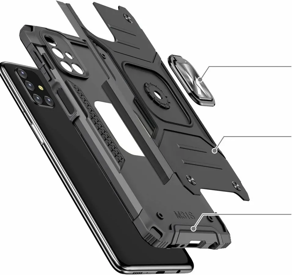 Mbështjellës Wozinsky Ring Armor me këmbë dhe dorezë, për Samsung Galaxy M31s, Argjendtë - 4