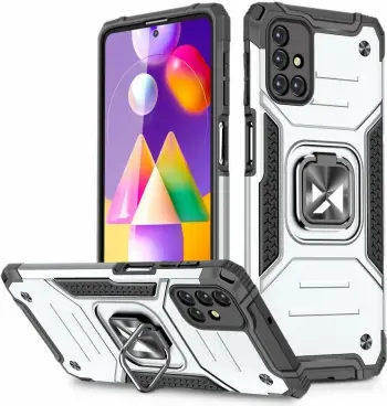 Mbështjellës Wozinsky Ring Armor me këmbë dhe dorezë, për Samsung Galaxy M31s, Argjendtë