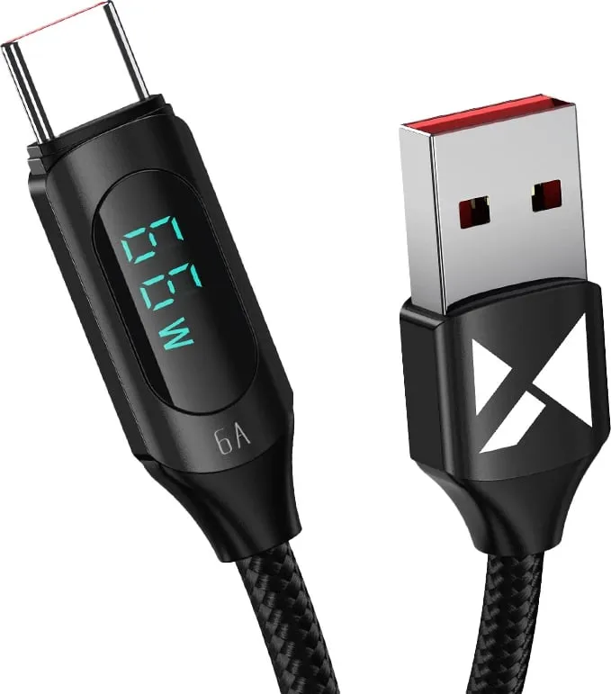 Kabllo USB-A në USB-C Wozinsky WUACC1, 1m, 66W, 6A, Ekran, e zezë - 2