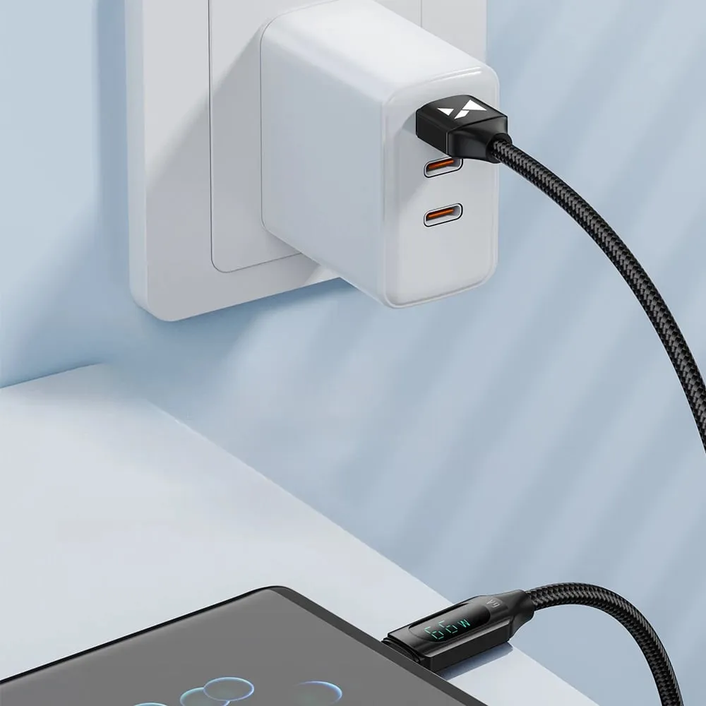 Kabllo USB-A në USB-C Wozinsky WUACC1, 1m, 66W, 6A, Ekran, e zezë - 5
