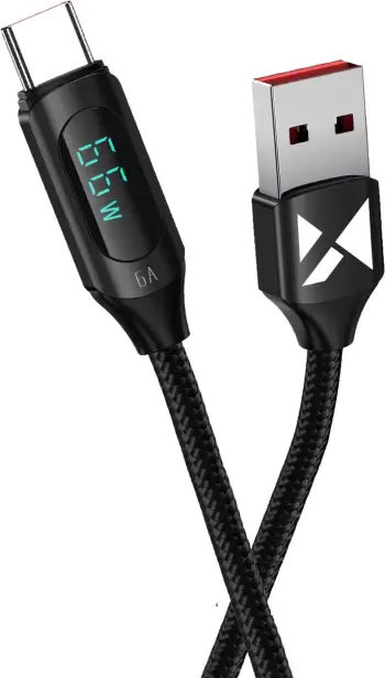 Kabllo USB-A në USB-C Wozinsky WUACC1, 1m, 66W, 6A, Ekran, e zezë