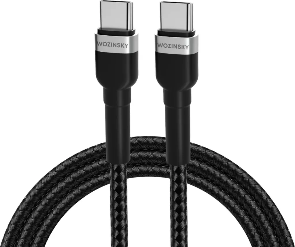 Kabllo USB-C në USB-C Wozinsky WNBCC1, 1m, 65W, najlon, e zezë - 1