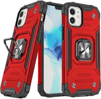 Mbështjellës Wozinsky Ring Armor për iPhone 14, me unazë dhe mbajtëse, Kuq