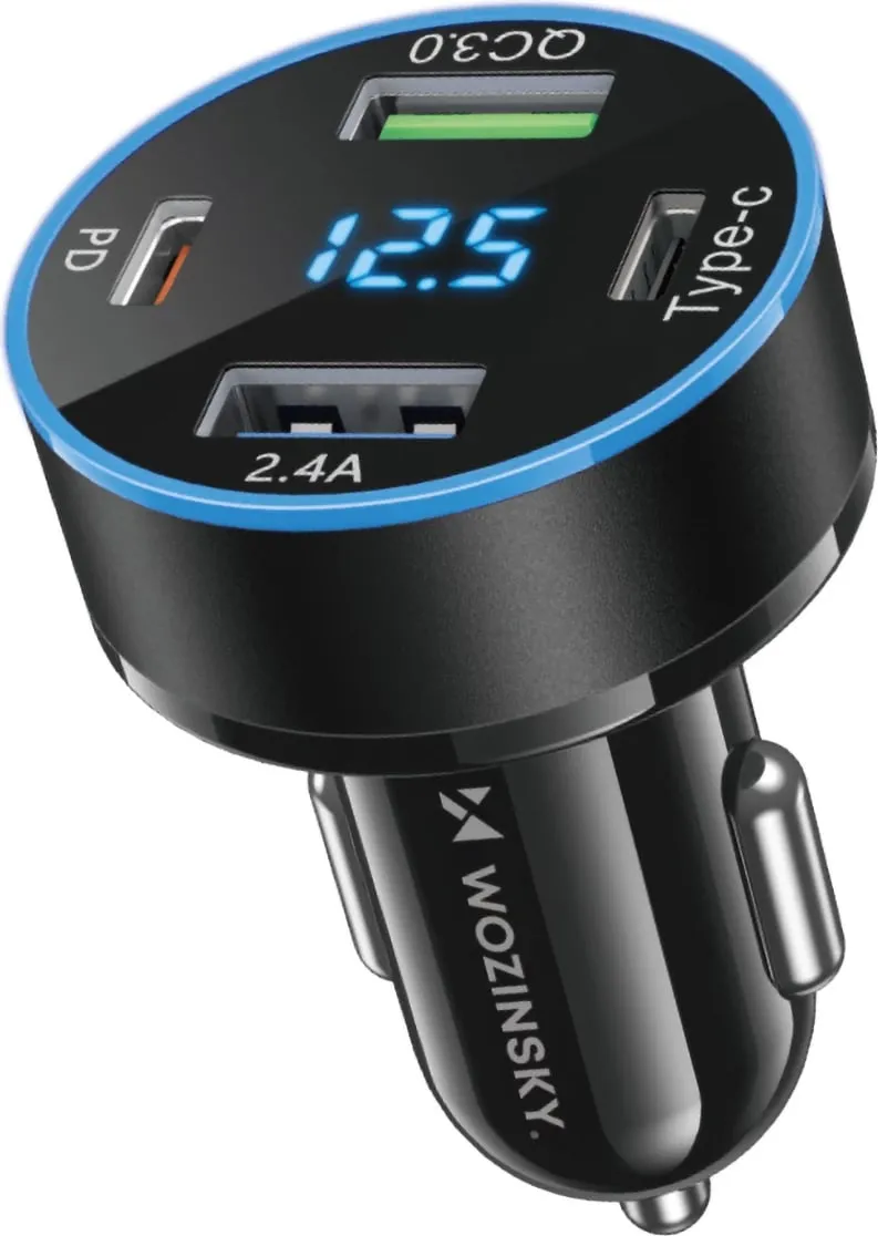 Karikues veture Wozinsky WDCCB, 50W, 2xUSB-C / 2xUSB-A, me ekran, i zi - 1