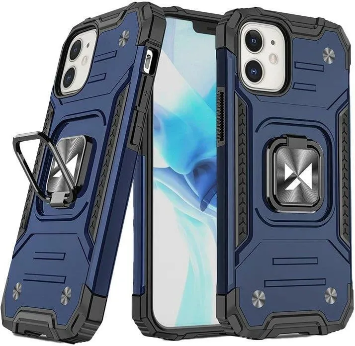 Mbështjellës Wozinsky Ring Armor për iPhone 14, me unazë dhe qëndrim, kaltër - 1