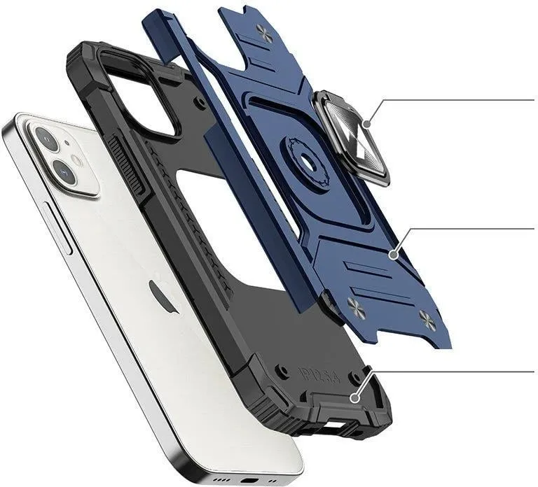 Mbështjellës Wozinsky Ring Armor për iPhone 14, me unazë dhe qëndrim, kaltër - 3