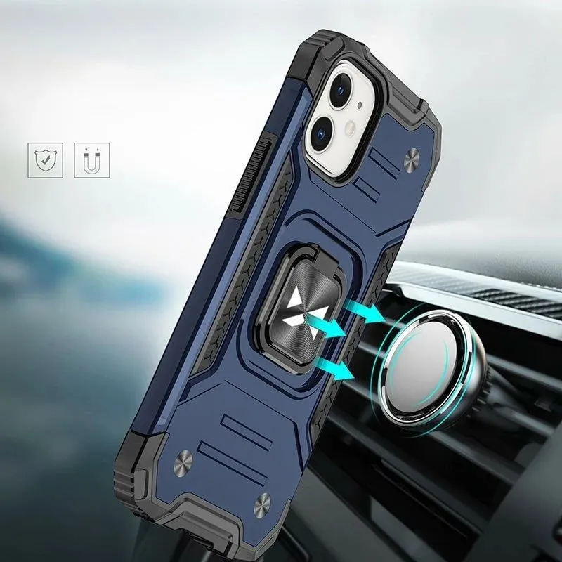 Mbështjellës Wozinsky Ring Armor për iPhone 14, me unazë dhe qëndrim, kaltër - 7