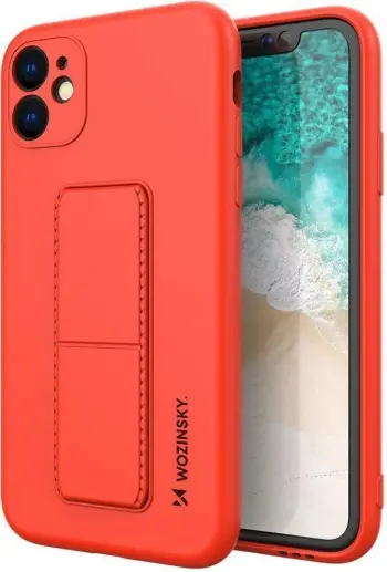 Mbështjellës Wozinsky Kickstand Case për iPhone 12, silikon, me mbajtëse, Kuq