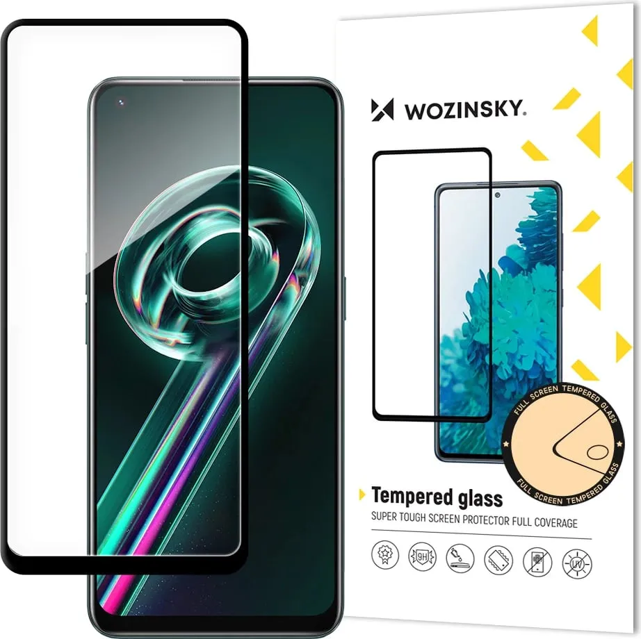 Xham i temperuar Wozinsky për Realme 9 Pro+, ngjitje e plotë, me kornizë, zi - 1