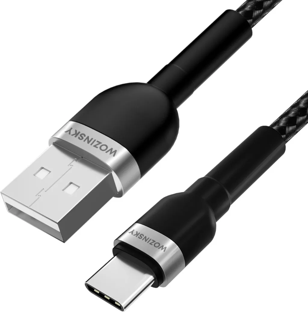 Kabllo USB Wozinsky WNBAC1, USB-A në USB-C, 1m, 2.4A, najlon, e zezë - 3
