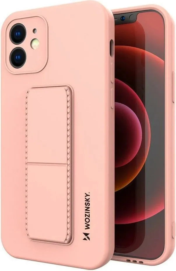 Mbështjellës silikon për iPhone XS Max Wozinsky Kickstand Case, rozë - 1