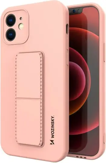Mbështjellës silikon për iPhone XS Max Wozinsky Kickstand Case, rozë