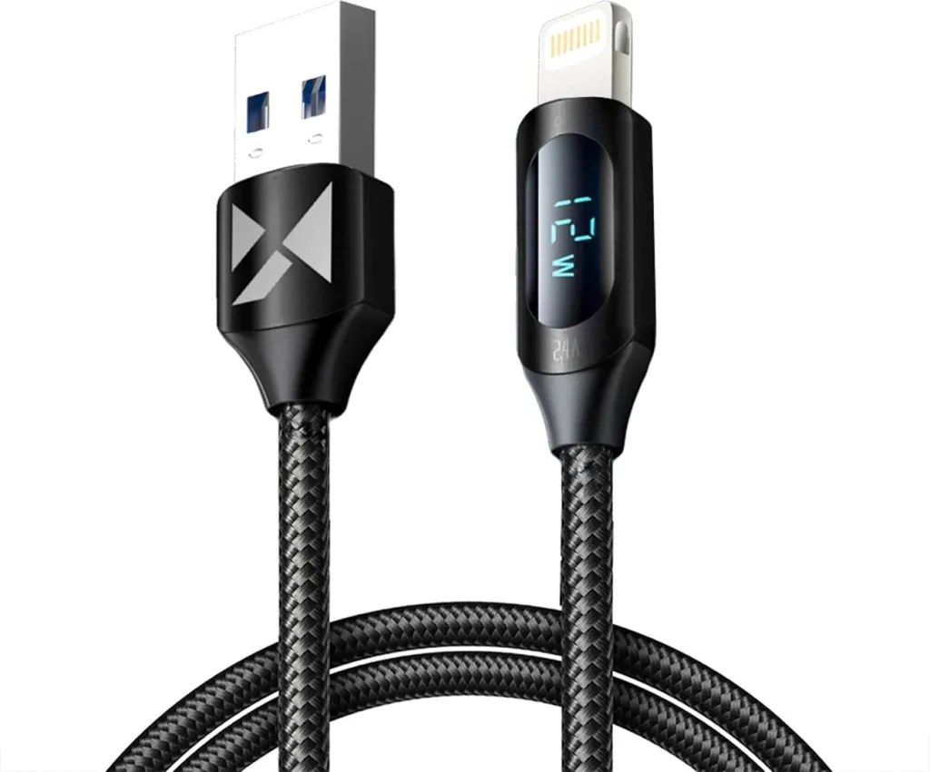 Kabllo USB A Wozinsky WUALC1 në Lightning, 2.4A, 1m, me ekran LED, e zezë - 1
