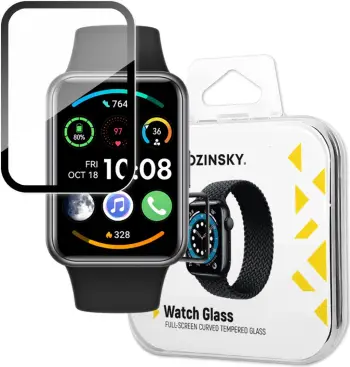 Xham mbrojtës Wozinsky për Huawei Watch Fit 2, Full Glue, 9H, me kornizë të zezë