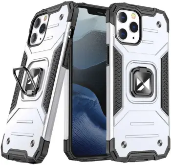 Futrollë Wozinsky Ring Armor për iPhone 14, unazë mbajtëse, mbrojtje nga goditjet, argjendtë