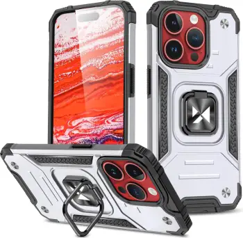 Mbështjellës Wozinsky Ring Armor për iPhone 15 Pro Max, me ring holder dhe stand, Argjendtë
