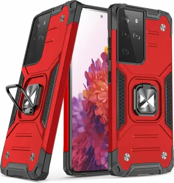 Mbështjellës Wozinsky Ring Armor për Samsung Galaxy S22 Ultra, me mbajtëse gishti dhe magnetike, Kuq