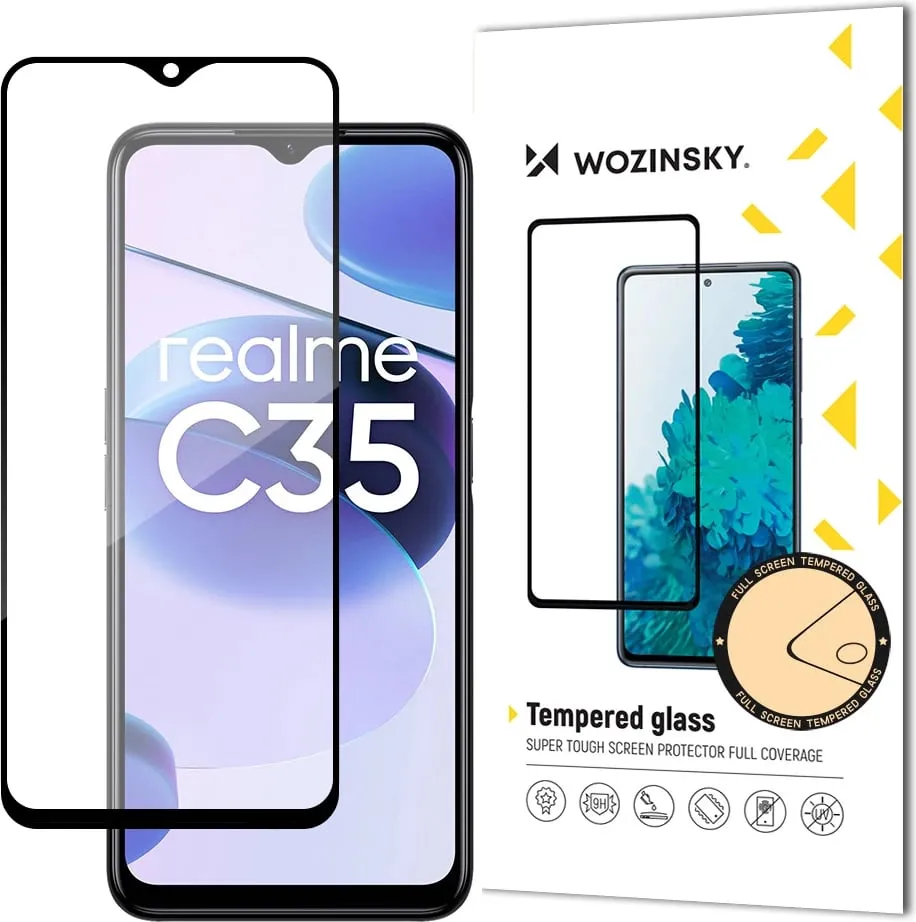 Xham i temperuar Wozinsky Full Glue për Realme C35, Kornizë e zezë - 1