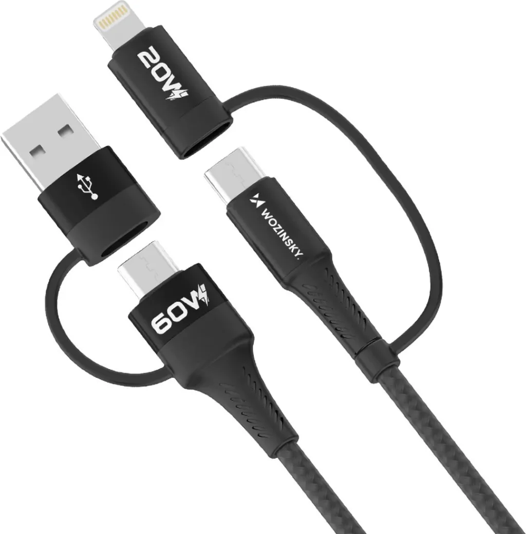 Kabllo 4n1 Wozinsky WNBAA, 1m, USB-C/USB-A/Lightning, 60W, e zezë - 1
