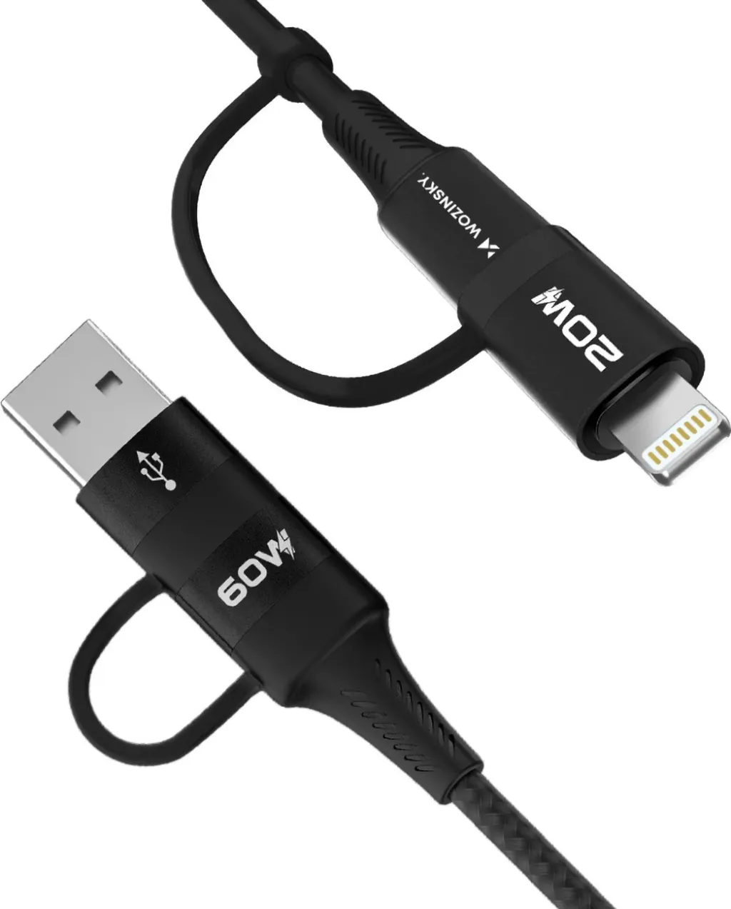 Kabllo 4n1 Wozinsky WNBAA, 1m, USB-C/USB-A/Lightning, 60W, e zezë - 2