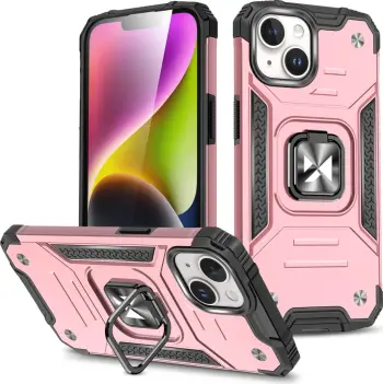 Mbështjellës Wozinsky Ring Armor për iPhone 15 Plus, me mbajtëse gishti dhe qëndrim, Rozë