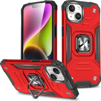 Mbështjellës Wozinsky Ring Armor për iPhone 15 Plus, me mbajtëse gishti dhe stand, Kuq