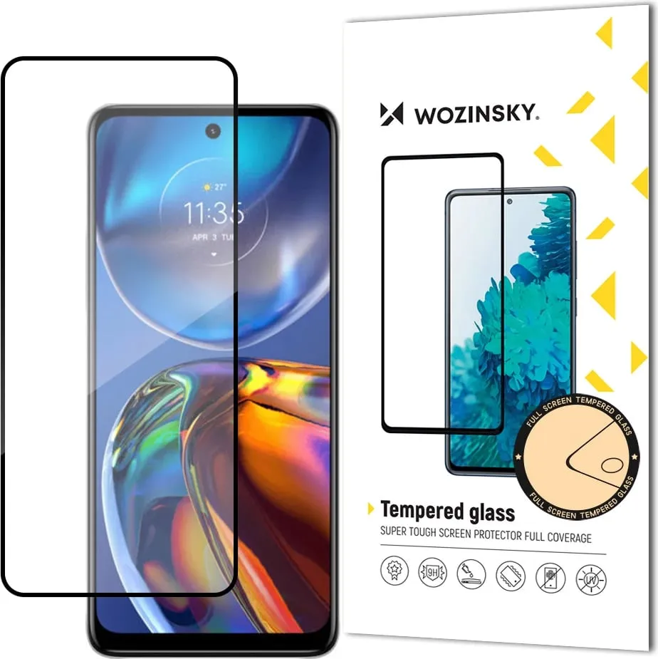 Xham i temperuar Wozinsky për Motorola Moto E32, Full Glue, me kornizë, zi - 1