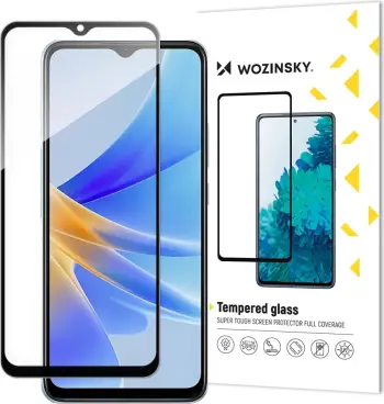 Xham mbrojtës Wozinsky Full Glue për Oppo A17, me kornizë të zezë